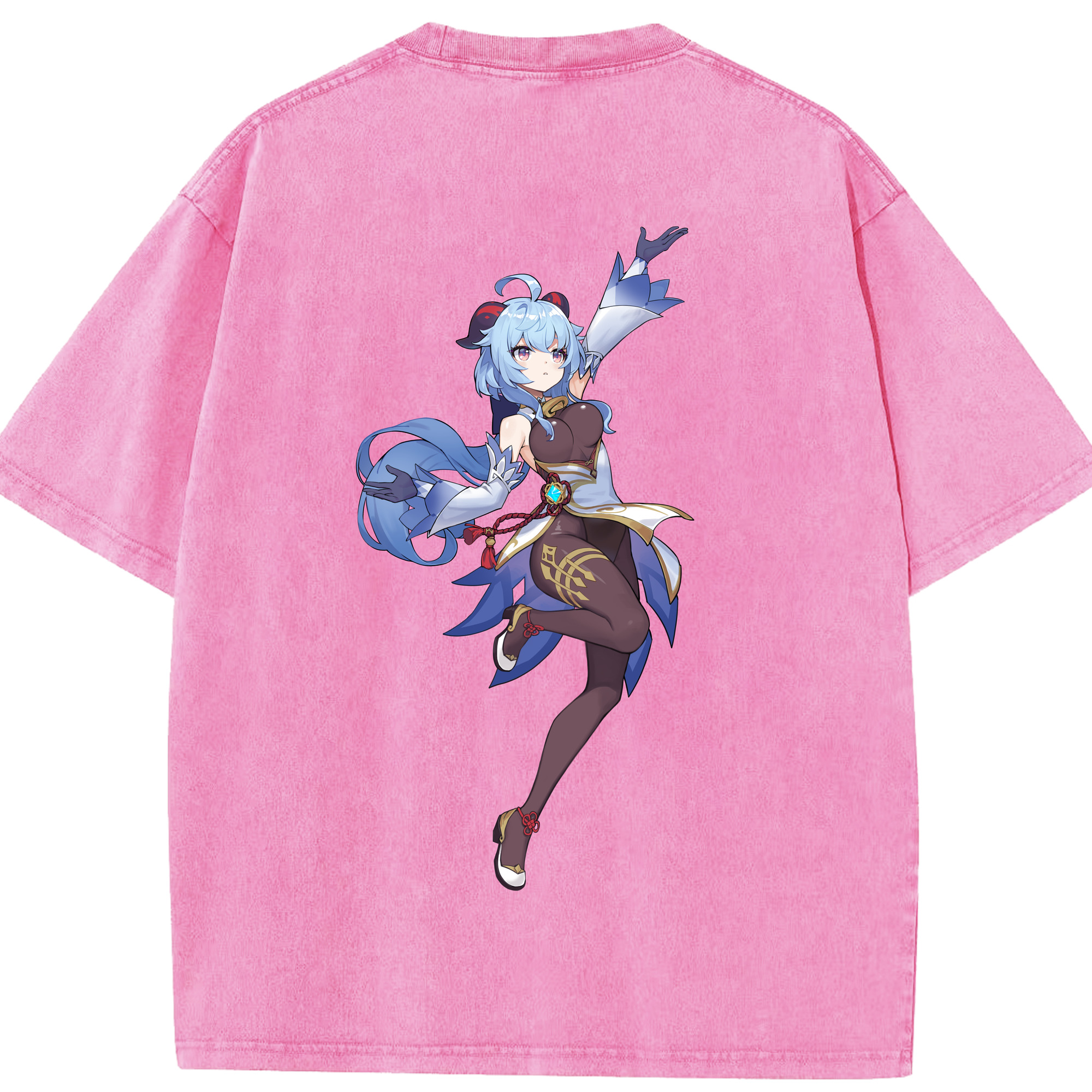 げんし神 甘雨 かんう genshin Ganyu 綿100% ヴィンテージ風 半袖Tシャツ（背面プリント）